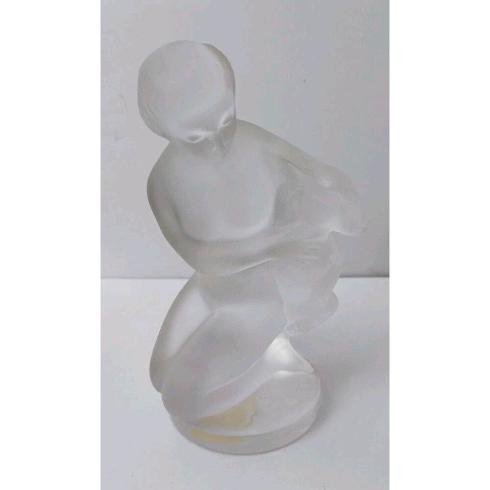VTG Signed Lalique France Frosted Crystal Diane Huntress Figurine Fawn w/ Label
